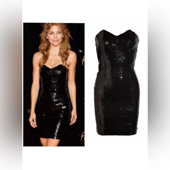 Alice Olivia Ro Black Sequin Tube Dress Size 2 - Picture 1 of 7